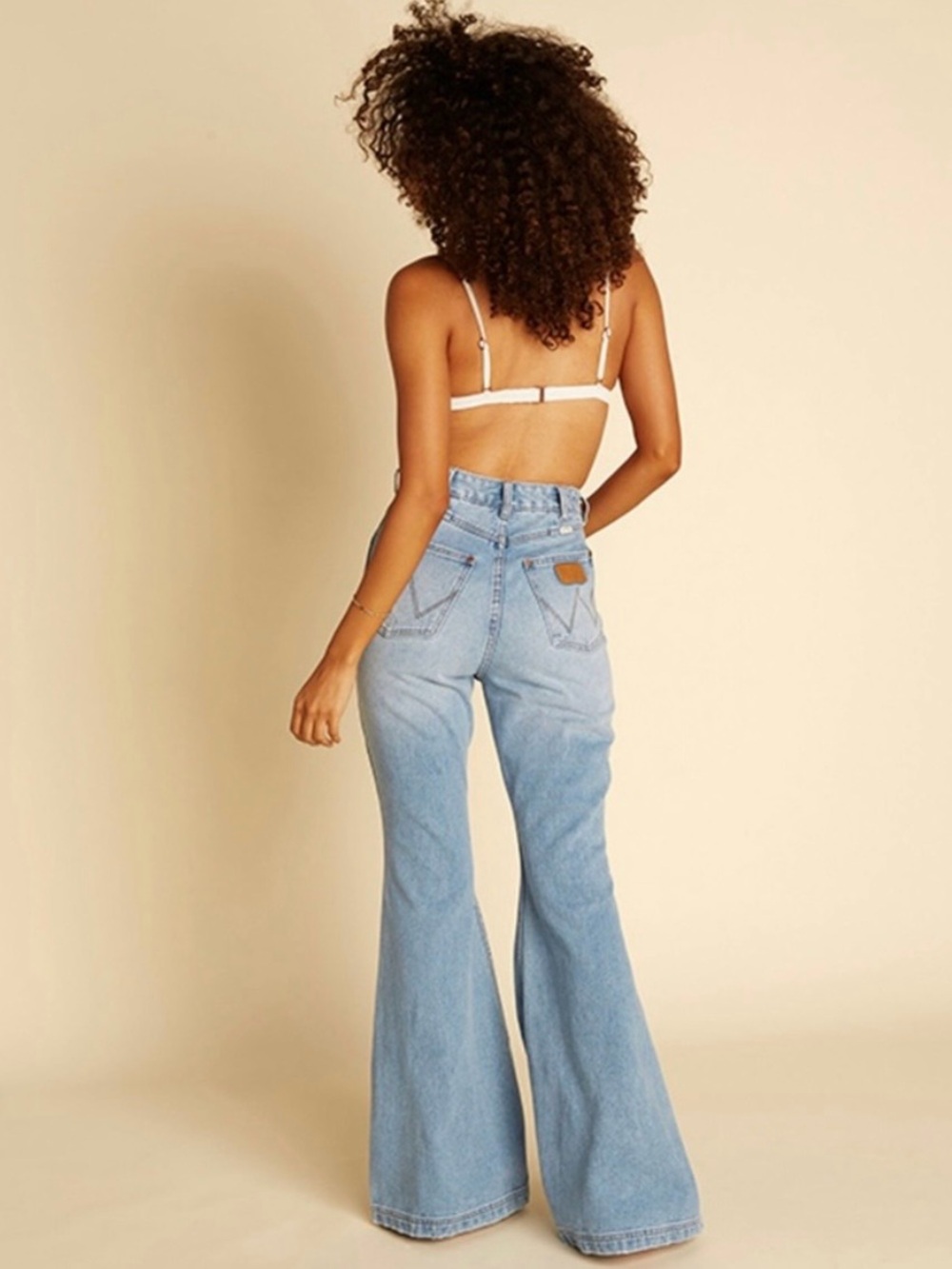 Wrangler X Billabong Collab Extra Flare Jeans Size 27 Blue Lightwash Patchwork - Picture 2 of 14